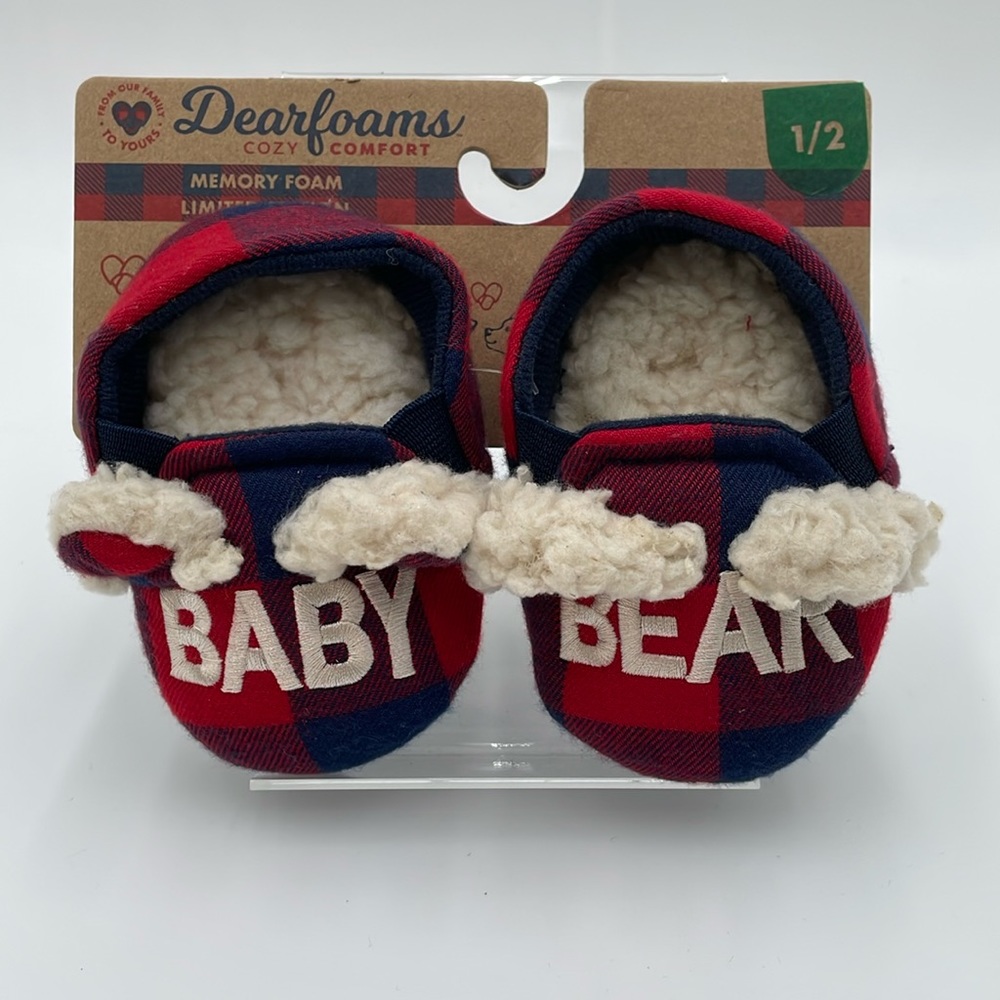 Dearfoams Baby Memory Foam Slippers “Baby Bear” No-Slip‎ Soles - Christmas